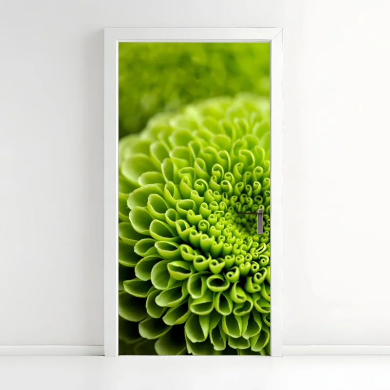 Adesivo per porta mandala floreale verde in macro