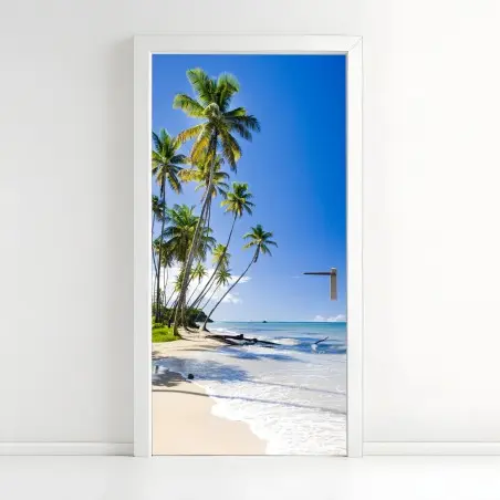 Adesivo per porta oasi tropicale sulla spiaggia • Wallissimo®