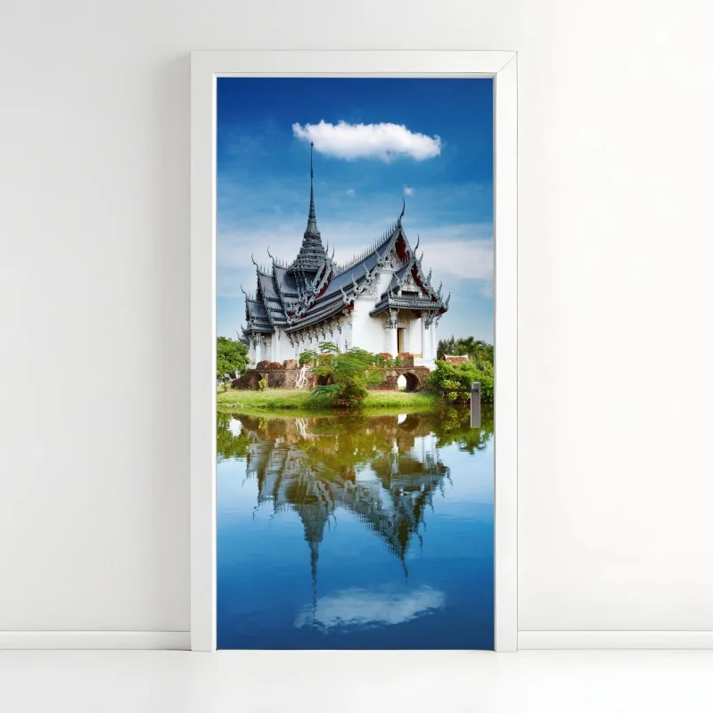 Adesivo per porta palazzo Sanphet Prasat: riflessi sul lago