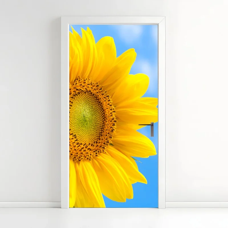 Adesivo per porta girasole brillante su cielo azzurro