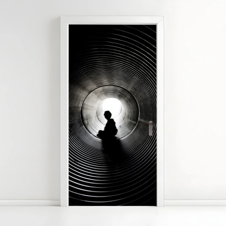 Adesivo per porta sagoma nel tunnel di luce e ombre • Wallissimo®