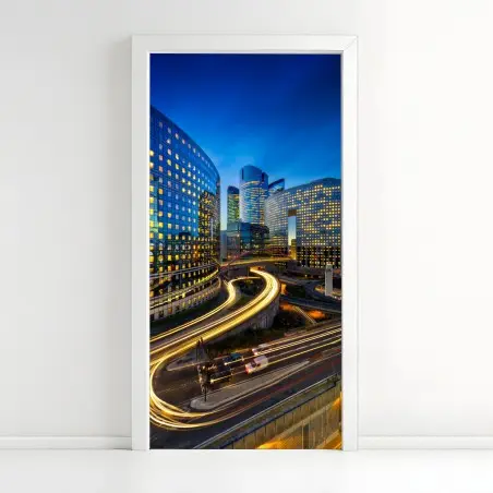 Adesivo per porta panorama urbano notturno del distretto finanziario • Wallissimo®