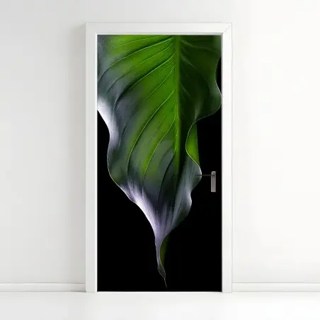 Adesivo per porta eleganza della foglia verde • Wallissimo®