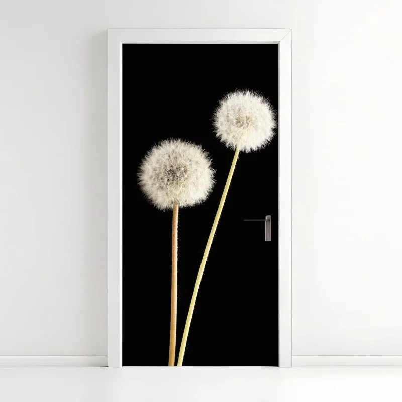 Adesivo per porta soffioni di tarassaco su sfondo nero • Wallissimo® Adesivo per porta soffioni di tarassaco su sfondo nero • Wallissimo®