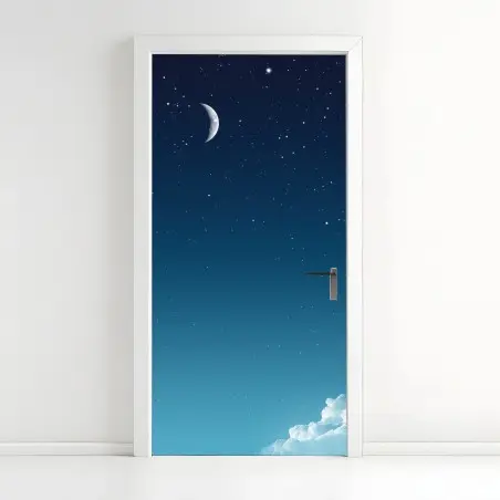 Adesivo per porta luna crescente nel cielo stellato • Wallissimo®