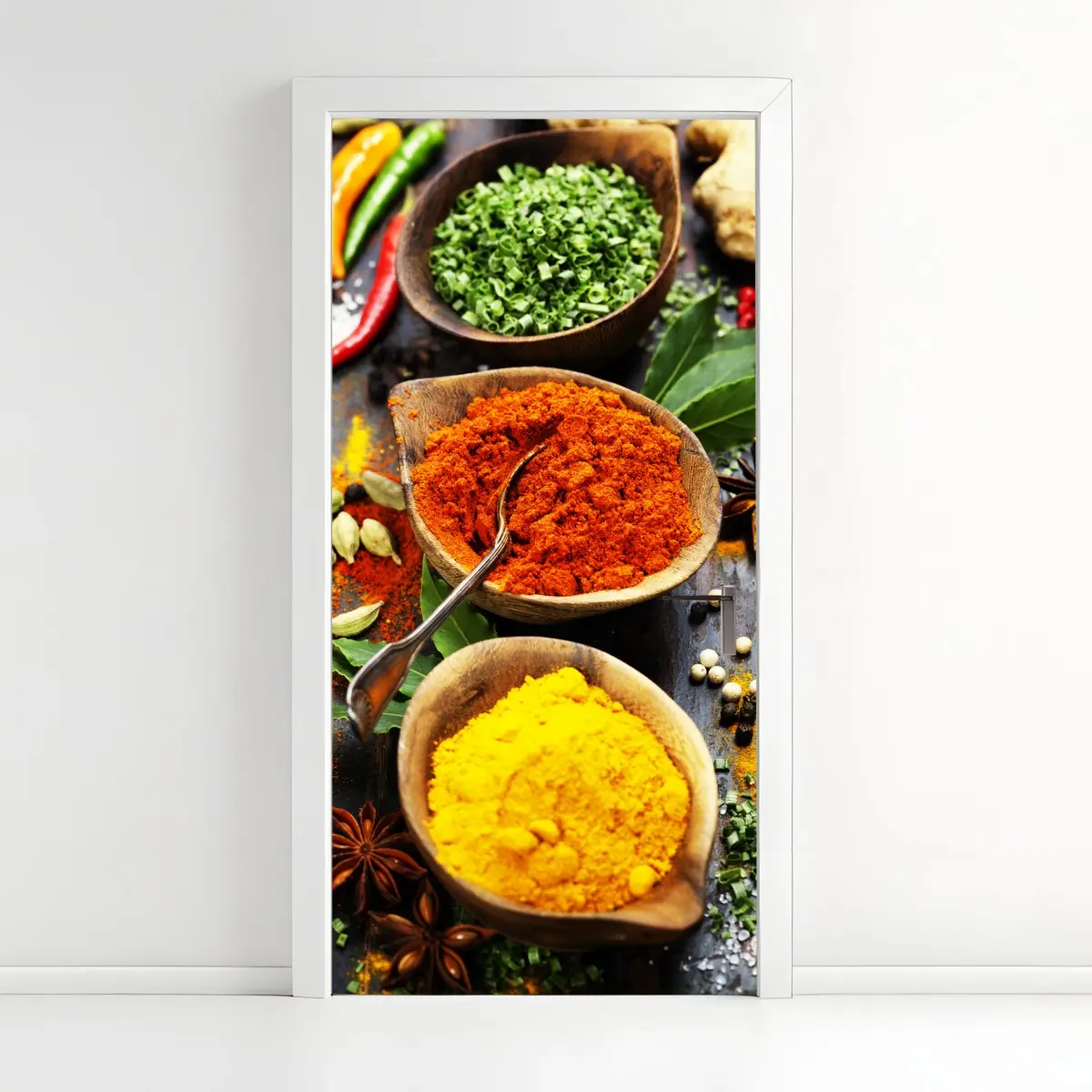 Adesivo per porta esplosione di spezie e colori per la cucina • Wallissimo®