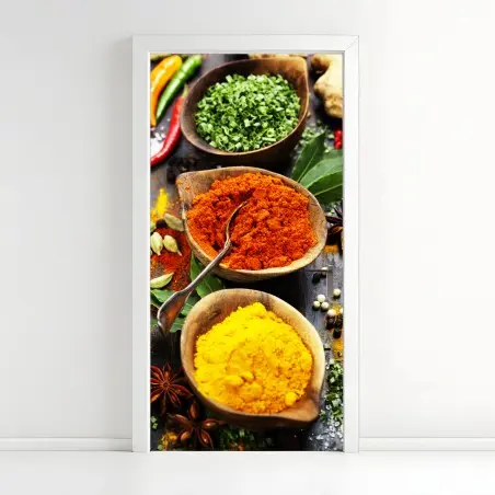 Adesivo per porta esplosione di spezie e colori per la cucina • Wallissimo®