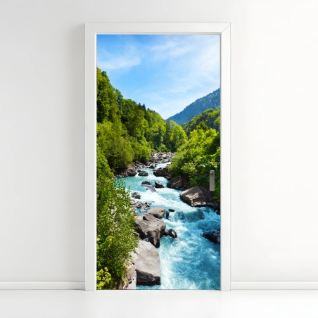 Adesivo per porta fiume di montagna turchese tra le rocce • Wallissimo®