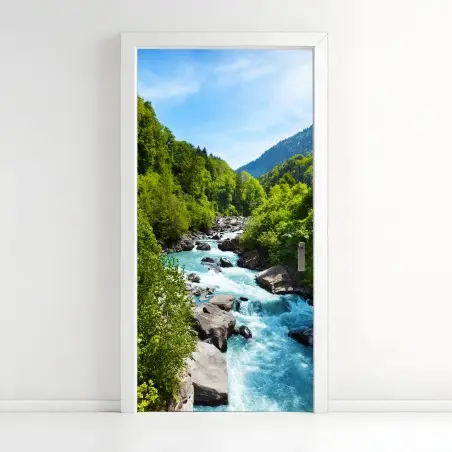 Adesivo per porta fiume di montagna turchese tra le rocce • Wallissimo®