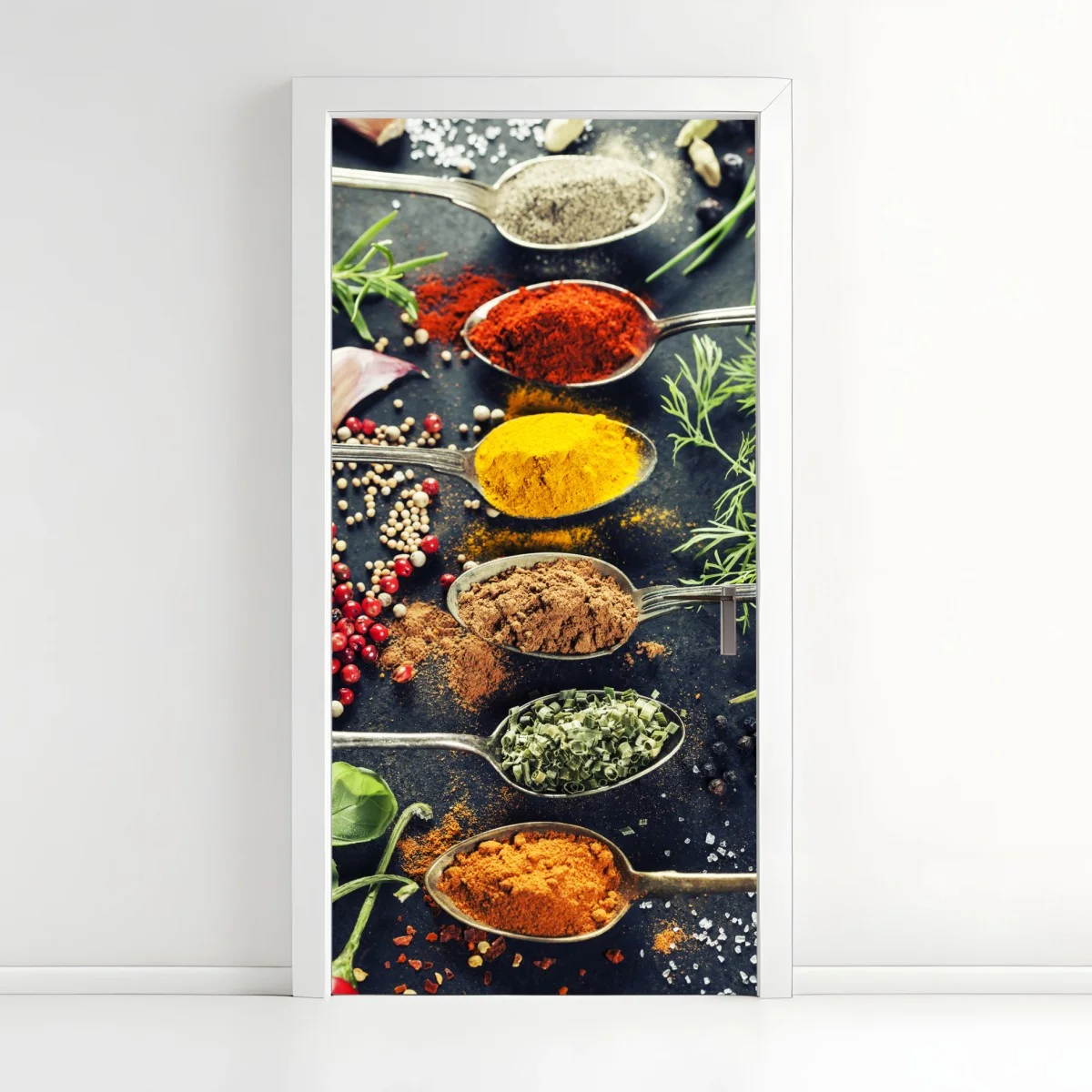 Adesivo per porta vibrante composizione di spezie e erbe aromatiche • Wallissimo® Adesivo per porta vibrante composizione di spezie e erbe aromatiche • Wallissimo®