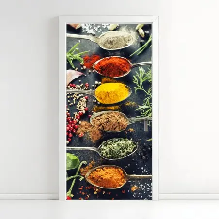 Adesivo per porta vibrante composizione di spezie e erbe aromatiche • Wallissimo®