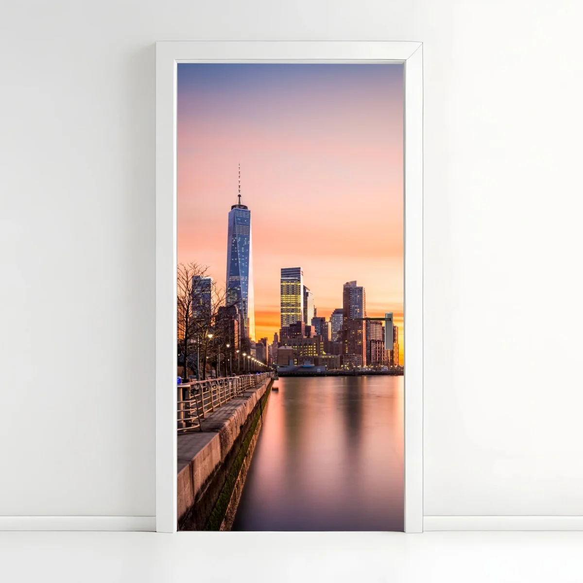 Adesivo per porta tramonto su Lower Manhattan dalla passeggiata del Hudson River Park • Wallissimo® Adesivo per porta tramonto su Lower Manhattan dalla passeggiata del Hudson River Park • Wallissimo®