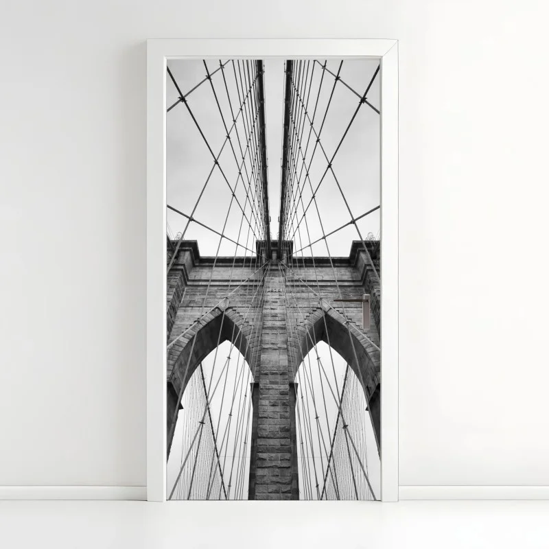 Adesivo per porta architettura sospesa: ponte iconico di Brooklyn