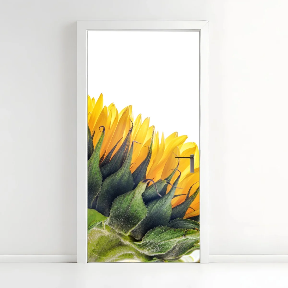 Adesivo per porta girasole in controluce su sfondo bianco • Wallissimo® Adesivo per porta girasole in controluce su sfondo bianco • Wallissimo®