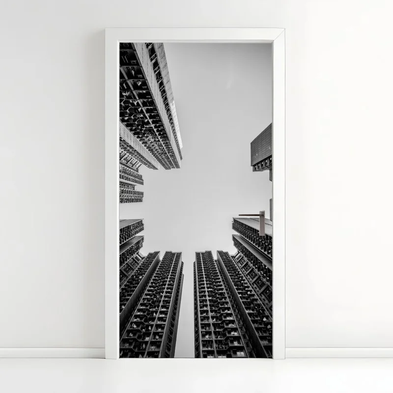 Adesivo per porta geometrie verticali della città