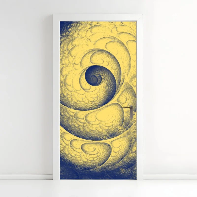 Adesivo per porta spirale frattale in giallo e blu