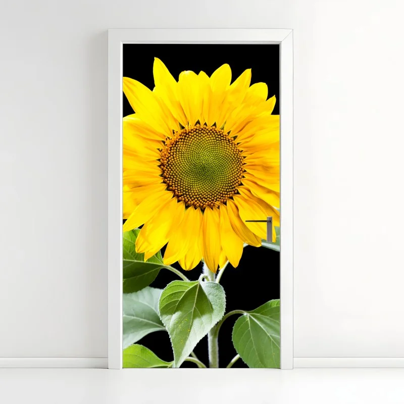 Adesivo per porta girasole dorato su sfondo nero
