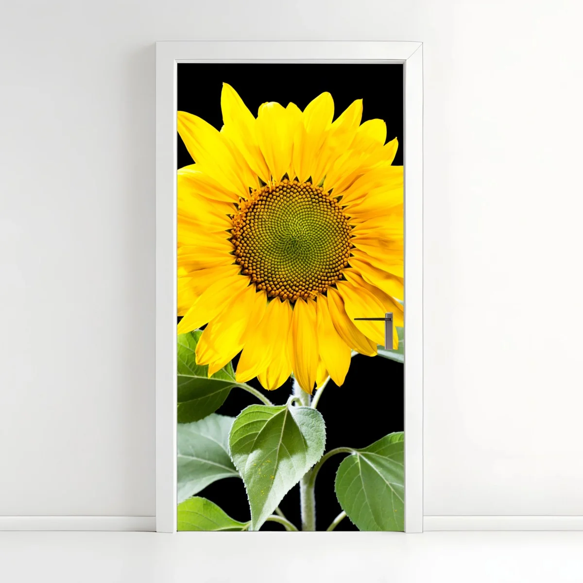 Adesivo per porta girasole dorato su sfondo nero • Wallissimo® Adesivo per porta girasole dorato su sfondo nero • Wallissimo®