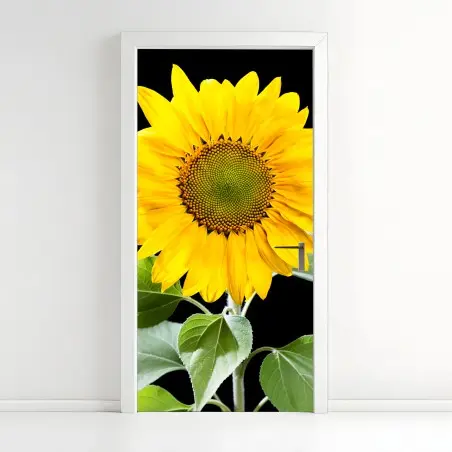Adesivo per porta girasole dorato su sfondo nero • Wallissimo®