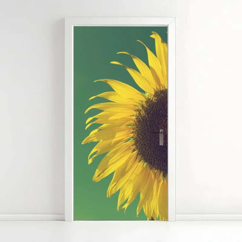 Adesivo per porta girasole vintage su cielo verde