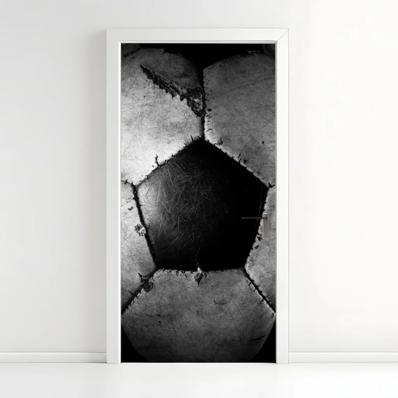 Adesivo per porta dettaglio vintage di pallone da calcio in bianco e nero