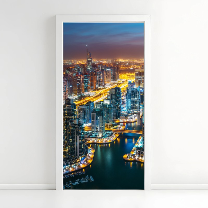 Adesivo per porta vista notturna di Dubai Marina