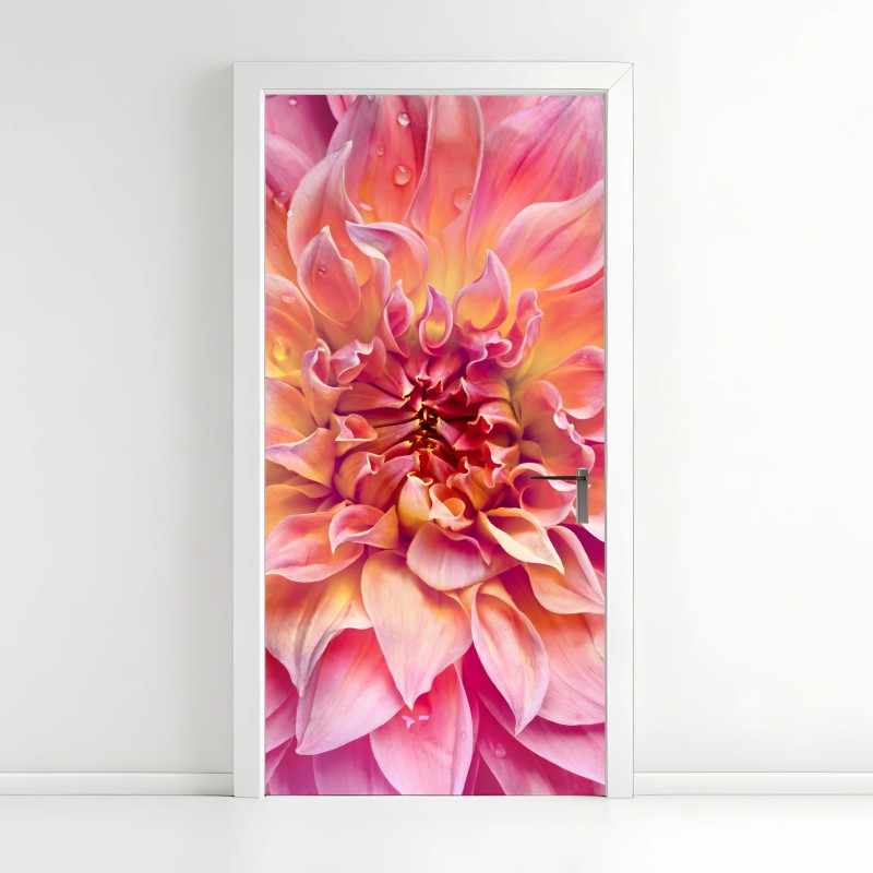 Adesivo per porta dettaglio floreale nei toni rosa e gialli
