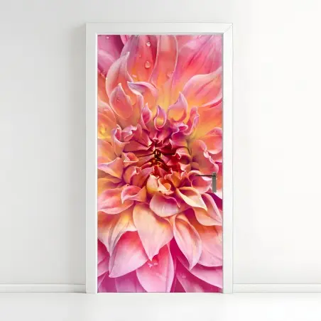 Adesivo per porta dettaglio floreale nei toni rosa e gialli • Wallissimo®