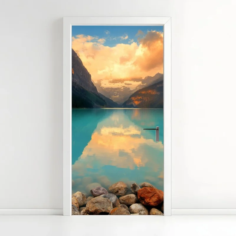 Adesivo per porta alba dorata a Lake Louise