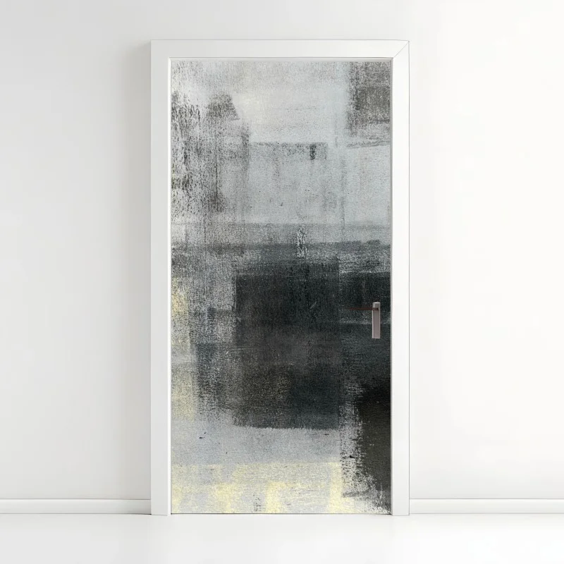Adesivo per porta composizione astratta materica in toni grigi