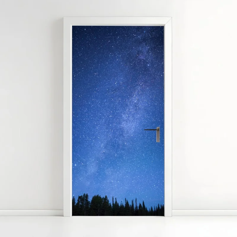 Adesivo per porta notte stellata sulla foresta