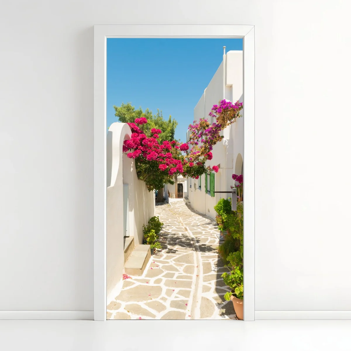 Adesivo per porta angolo mediterraneo con bouganvillea in fiore • Wallissimo® Adesivo per porta angolo mediterraneo con bouganvillea in fiore • Wallissimo®