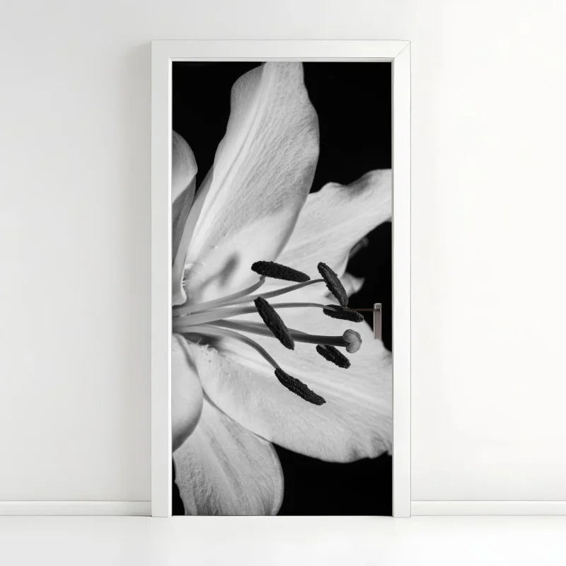 Adesivo per porta eleganza floreale in bianco e nero