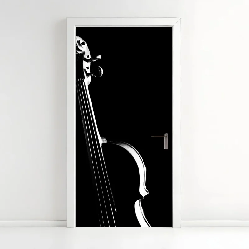 Adesivo per porta elegante silhouette di violino su sfondo nero
