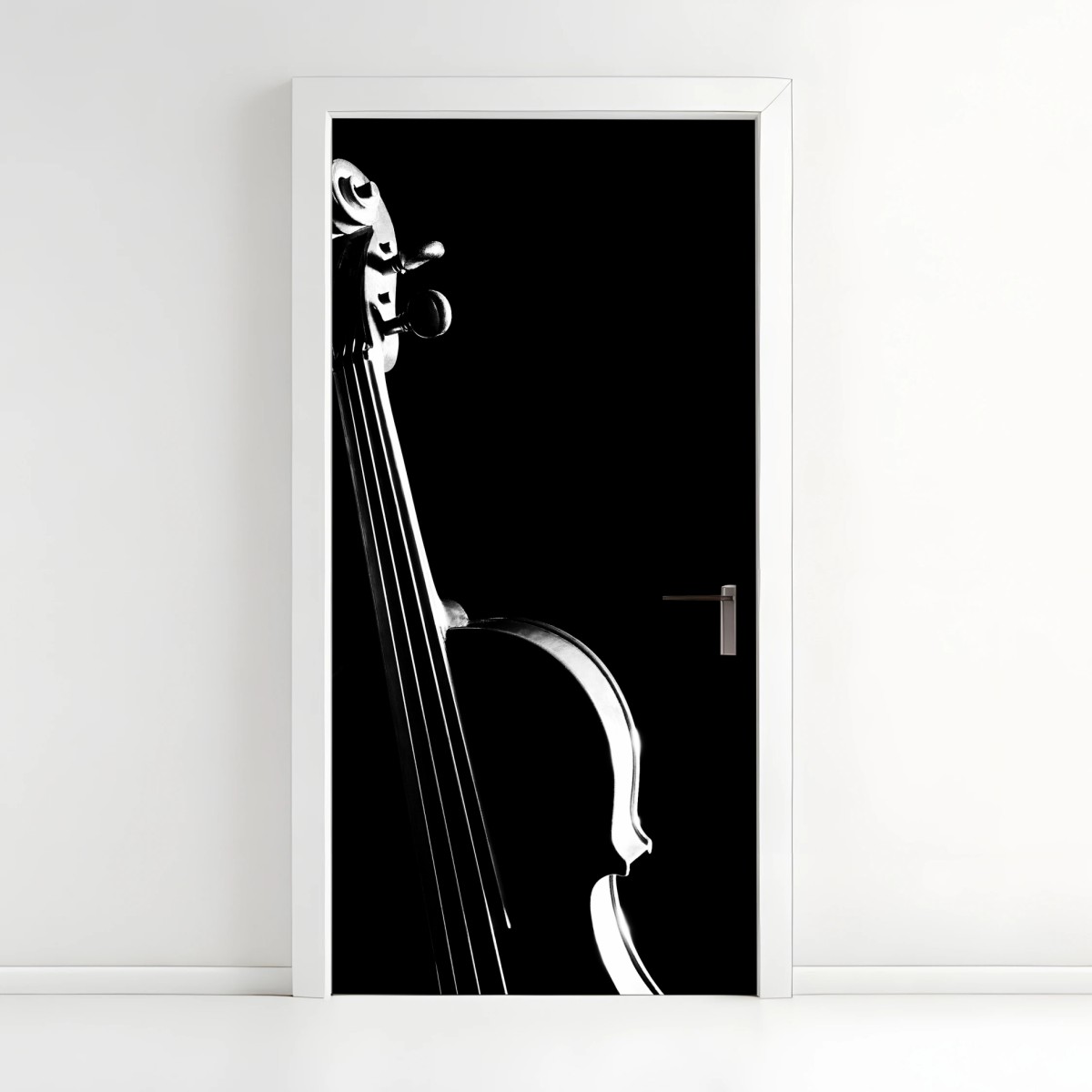 Adesivo per porta elegante silhouette di violino su sfondo nero • Wallissimo®
