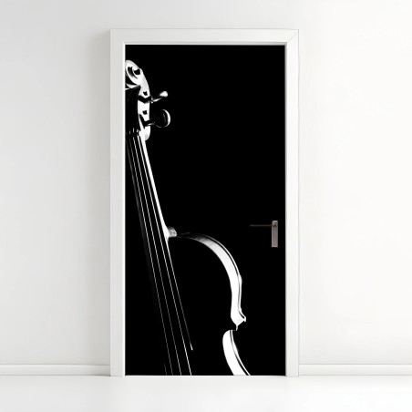 Adesivo per porta elegante silhouette di violino su sfondo nero • Wallissimo®