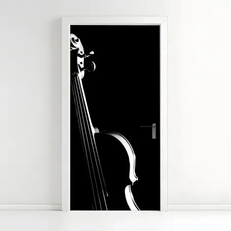 Adesivo per porta elegante silhouette di violino su sfondo nero • Wallissimo®