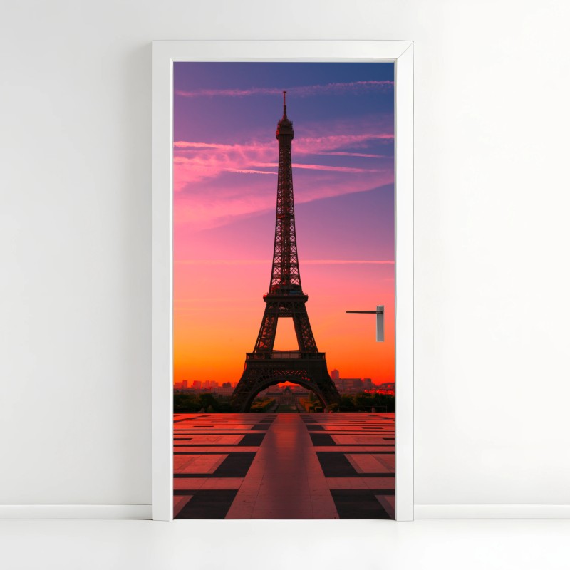 Adesivo per porta tramonto sulla Torre Eiffel a Parigi