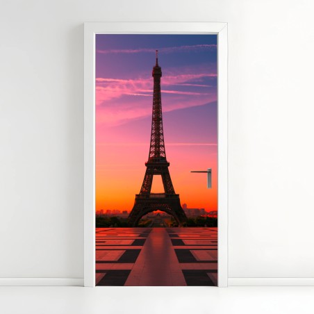 Adesivo per porta tramonto sulla Torre Eiffel a Parigi • Wallissimo®