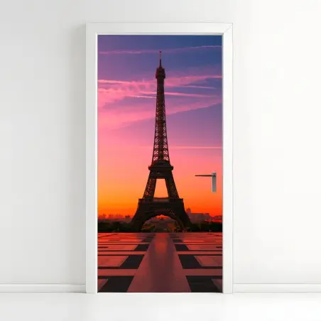 Adesivo per porta tramonto sulla Torre Eiffel a Parigi • Wallissimo®
