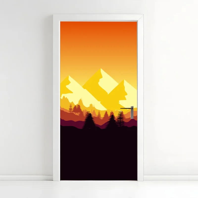Adesivo per porta tramonto dorato sulle montagne