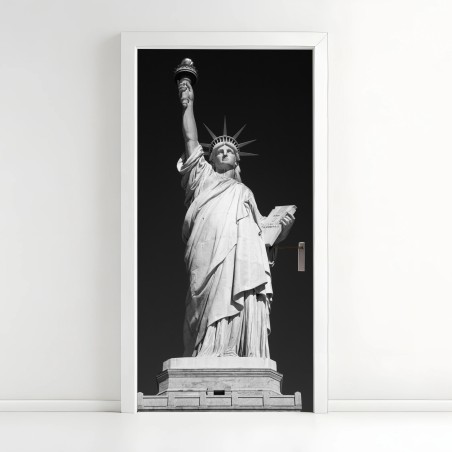 Adesivo per porta stile urbano: Statua della Libertà in bianco e nero • Wallissimo®