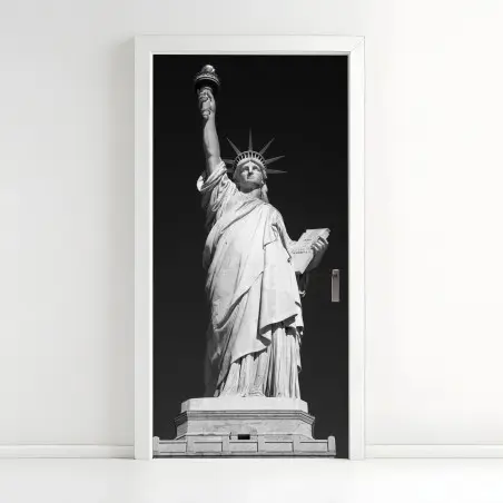 Adesivo per porta stile urbano: Statua della Libertà in bianco e nero • Wallissimo®