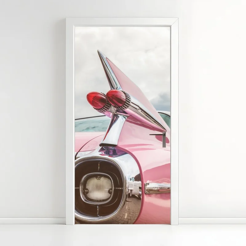 Adesivo per porta eleganza retrò: coda a pinna di auto d'epoca