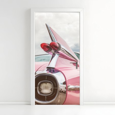 Adesivo per porta eleganza retrò: coda a pinna di auto d'epoca • Wallissimo®