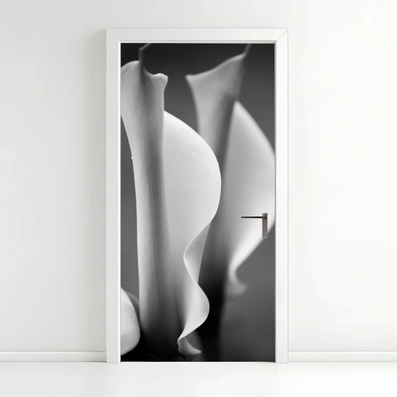 Adesivo per porta calla in movimento in bianco e nero