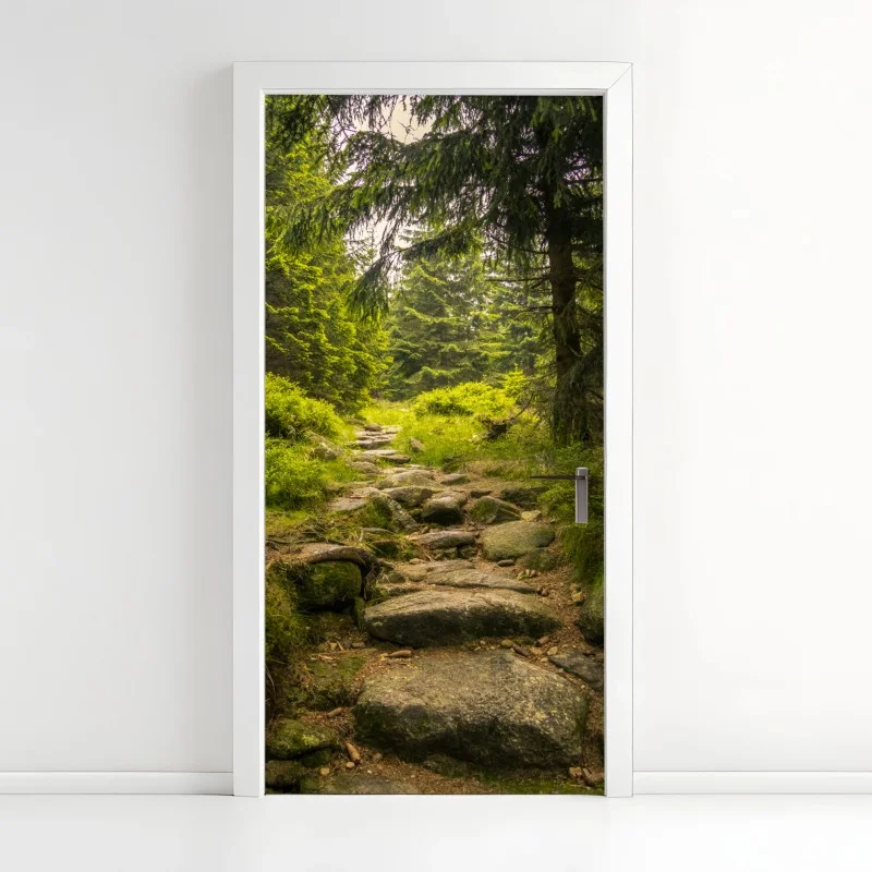 Adesivo per porta sentiero roccioso nel bosco