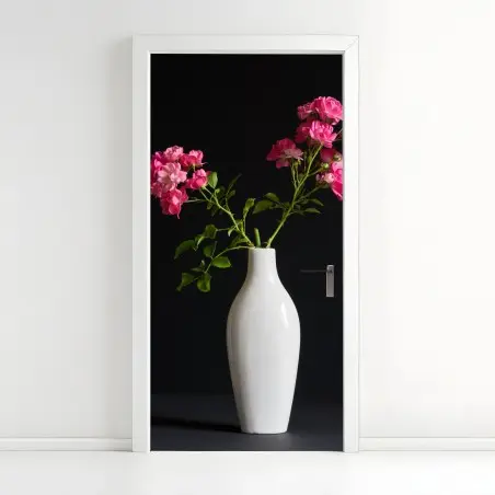 Adesivo per porta bouquet rosa su vaso bianco • Wallissimo®
