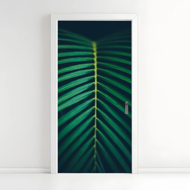 Adesivo per porta foglia di palma tropicale in dettaglio