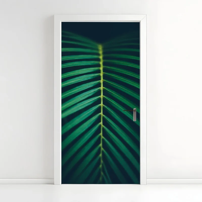 Adesivo per porta foglia di palma tropicale in dettaglio